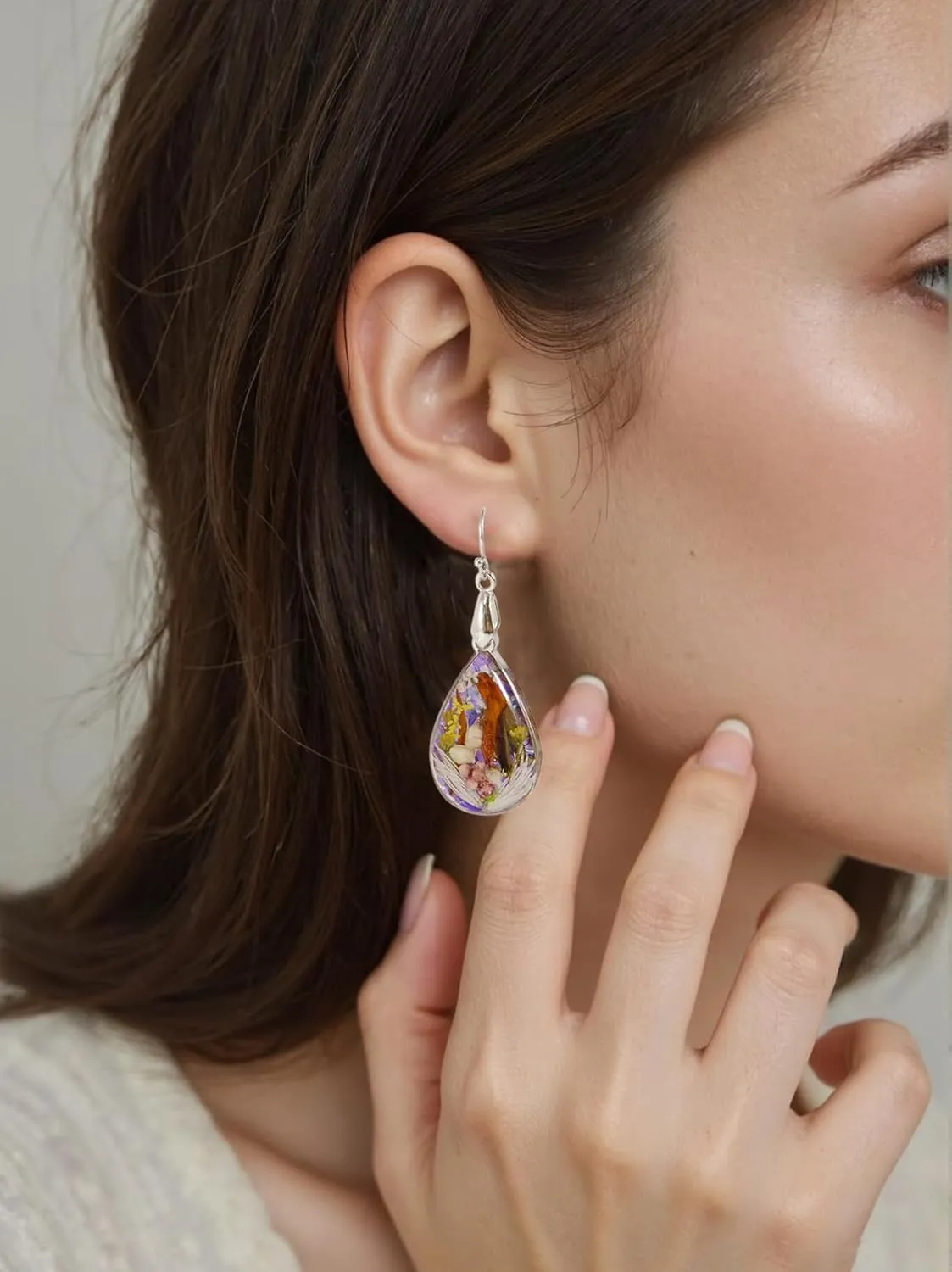Dried Flower Teardrop Handmade Natural Dry Pressed Real Flower Drop Earrings.