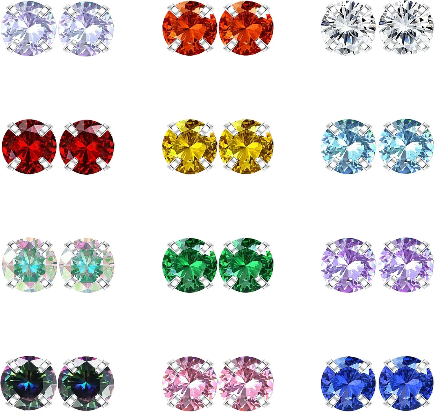 Drperfect Stainless Steel CZ Stud Earrings for Women Multicolor Cubic Zirconia Earrings Studs Cartilage Helix Earring Stud Set 2MM-6MM
