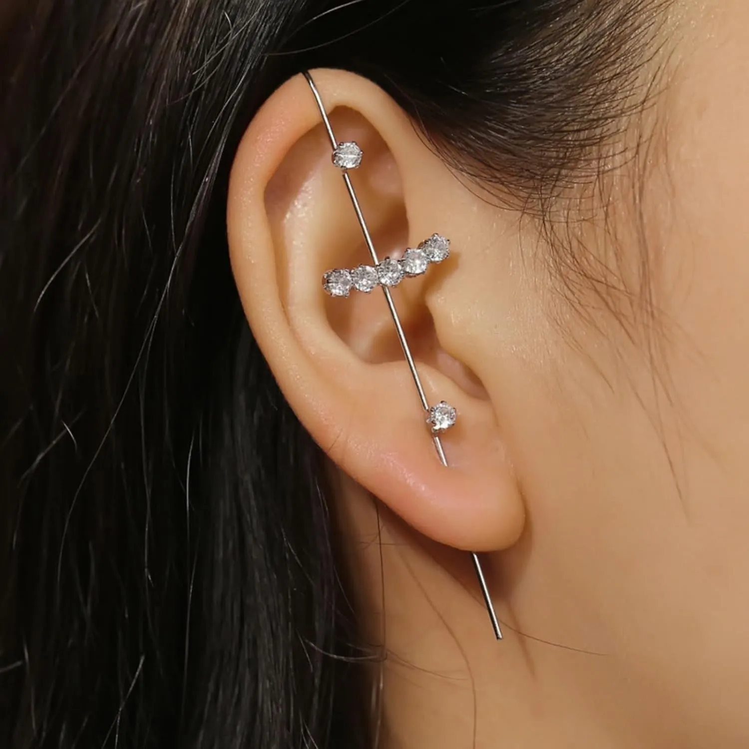 Ear Cuff Earrings Cross Ear Wrap Crawler Hook Earrings Crystal Long Pin Stud Earrings for Women Cartilage Piercing Jewelry Gifts