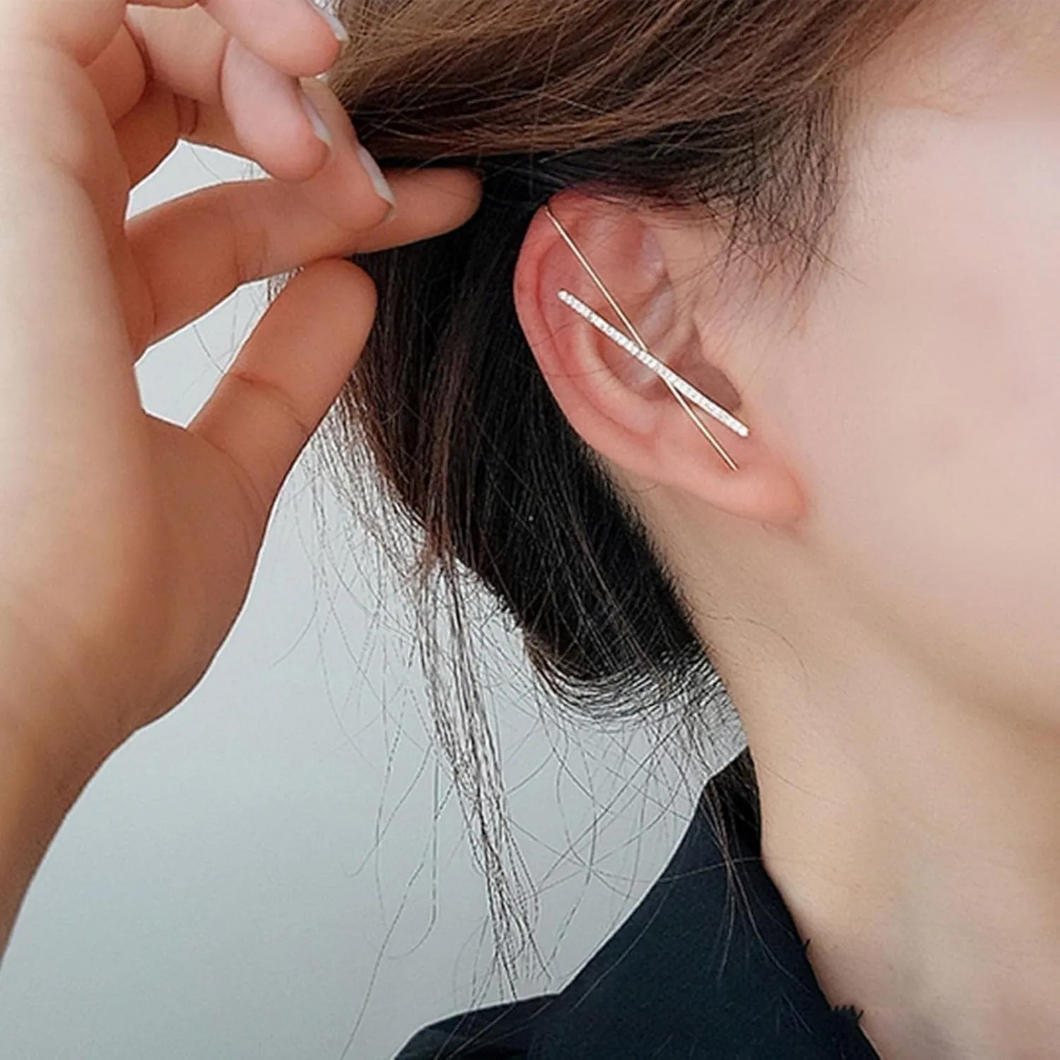 Ear Wrap Crawler Hook Earrings Cross Ear Cuff Earrings Cubic Zirconia Long Pin Stud Earrings for Women Cartilage Piercing Jewelry Gifts