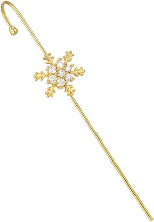 Ear Wrap Crawler Hook Earrings Gold Snowflakes Ear Cuff Earrings Cubic Zirconia for Women Men Minimalist Bar Barbell Cartilage Piercing Jewelry Gifts