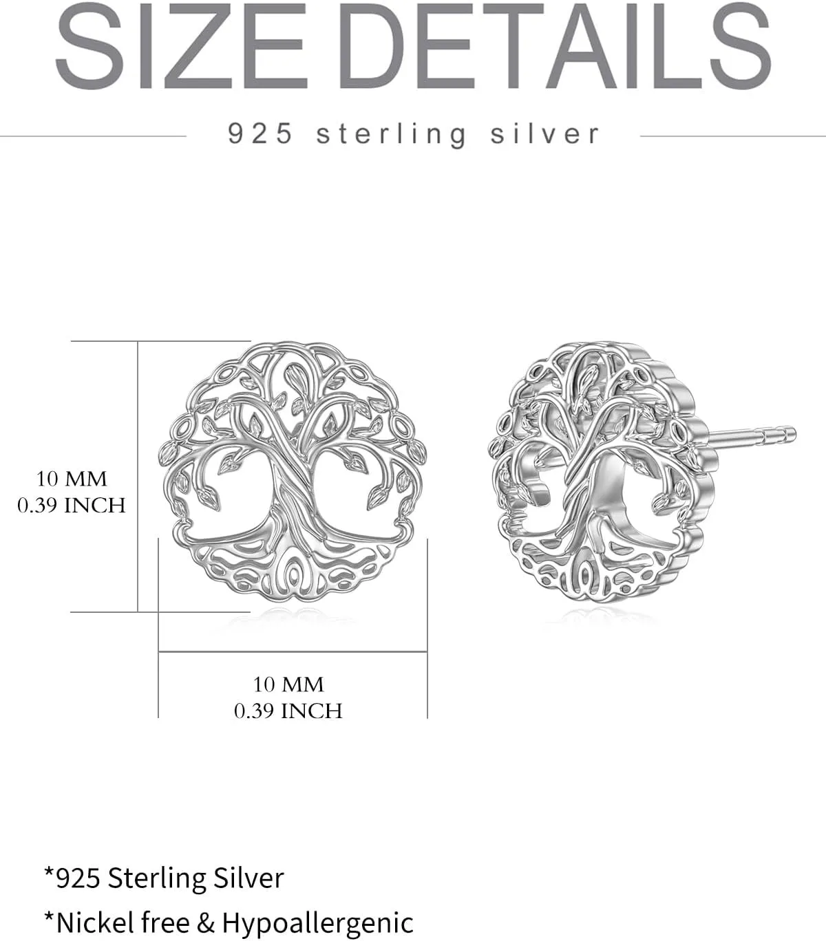 Earship Celtic Knot/Tree of Life/Heart Stud Earrings 925 Sterling Silver Small Celtic Stud Earrings for Women Irish Gifts Mother's Day Birthday Gifts for Women Wife Mom Grandma
