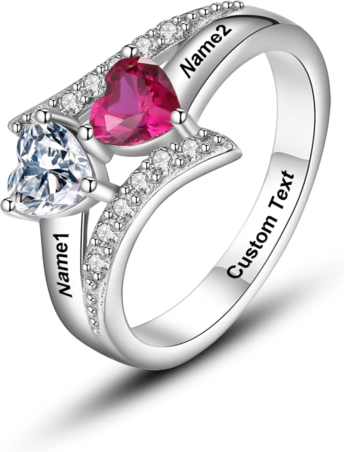 EBAT Couples Day Double Birthstones Customized Rings Friendship Spoon Ring Custom Gifts Best Friend Jewelry Accessories Engraved for Her Him Mother Two Name Personalized Promise