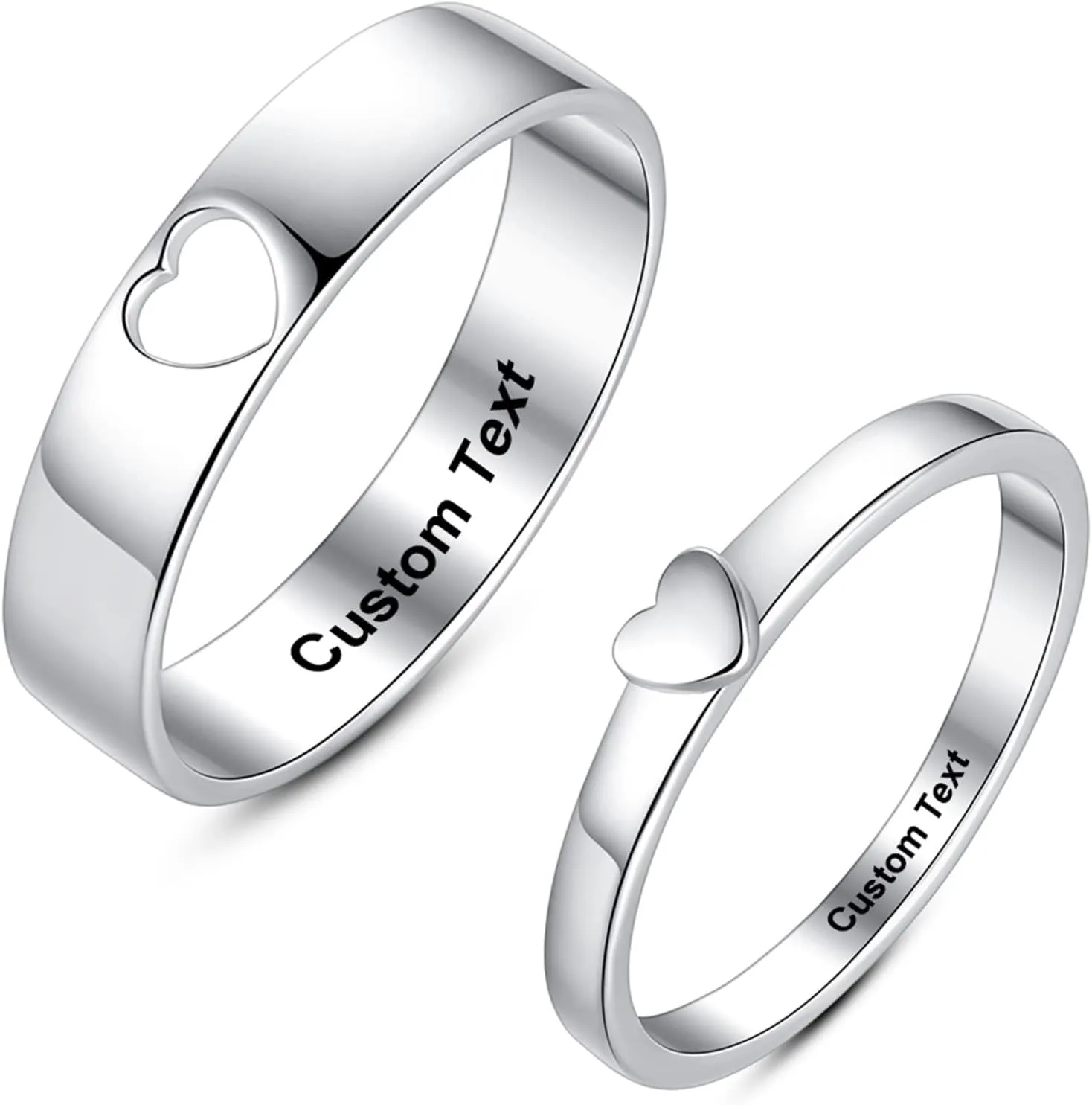 EBAT Matching Rings for Couples Promise Couple Ring Set His and Her Love Heart Women Mens Women's Men Personalized Engraved Custom Name Sterling Silver Engagement Wedding Ring Band Sets