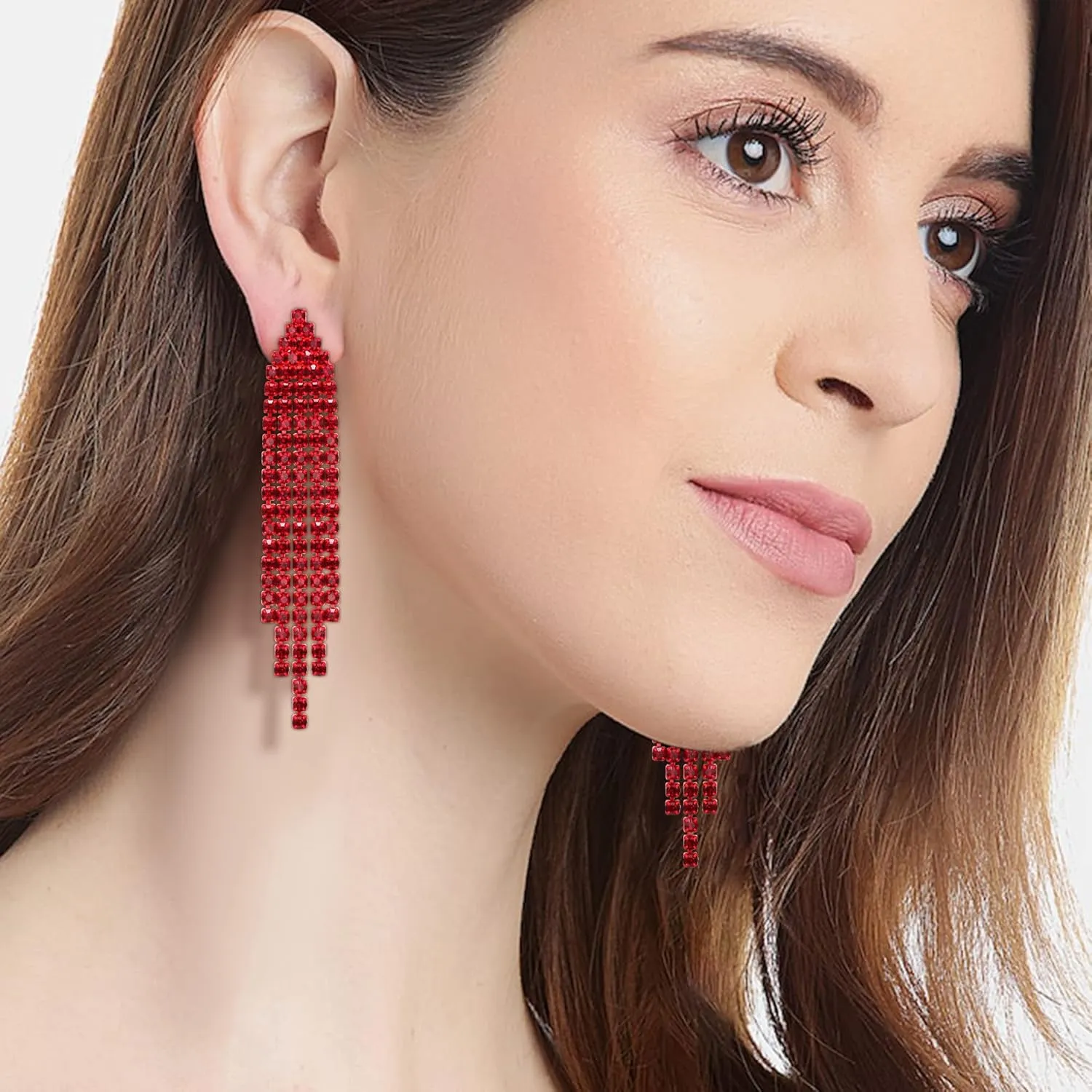 EleQueen Austrian Crystal Chandelier Linear Drop Dangle Tassel Earrings for Women Wedding Bridal Party