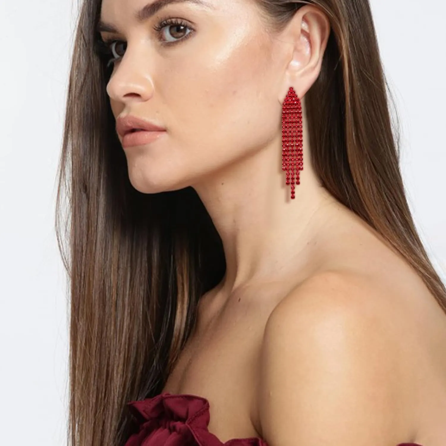 EleQueen Austrian Crystal Chandelier Linear Drop Dangle Tassel Earrings for Women Wedding Bridal Party