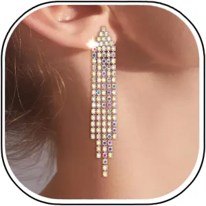 EleQueen Rhinestone Chandelier Statement Tassel Linear Drop Dangle Earrings for Women,Costume Wedding Bridal Party Jewelry