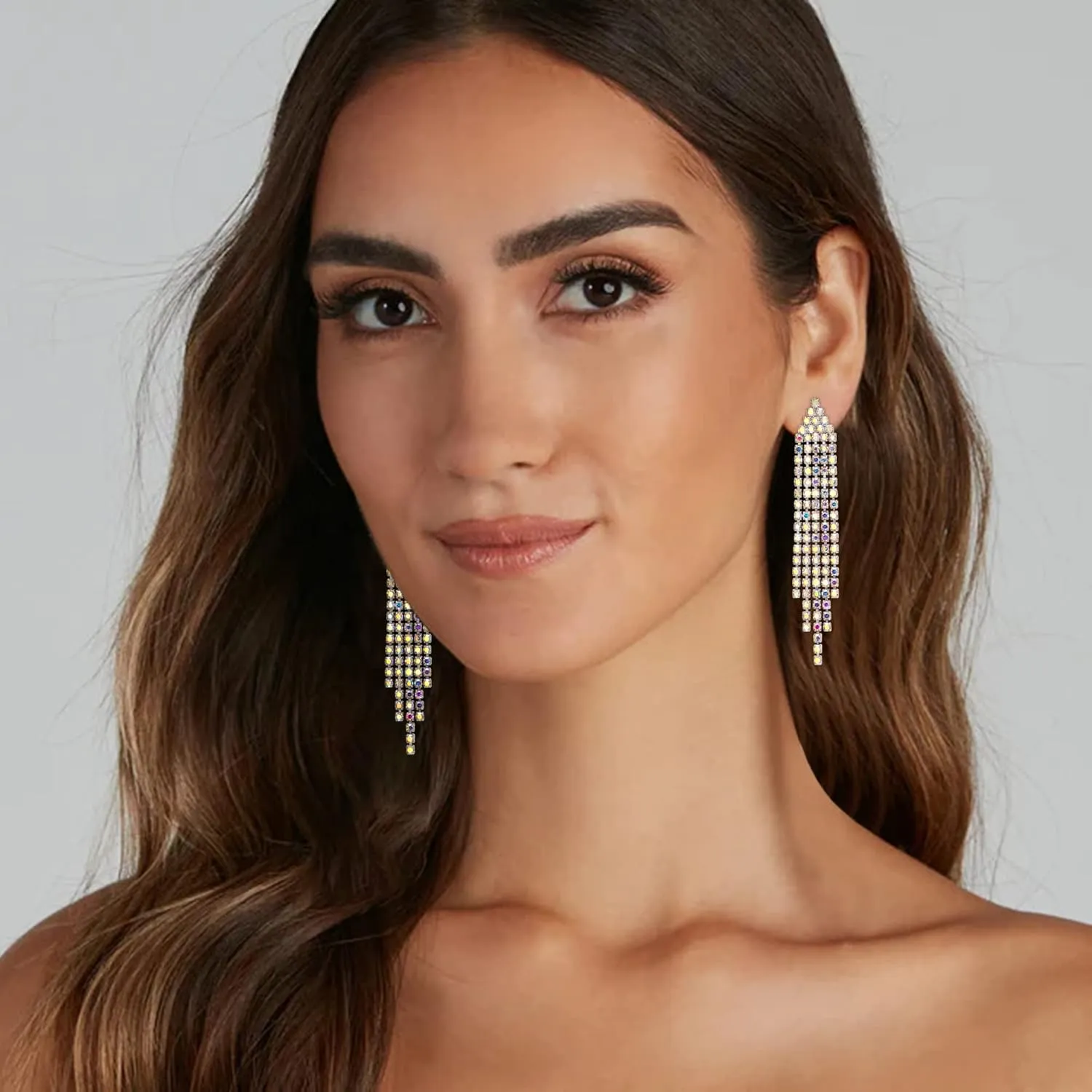 EleQueen Rhinestone Chandelier Statement Tassel Linear Drop Dangle Earrings for Women,Costume Wedding Bridal Party Jewelry