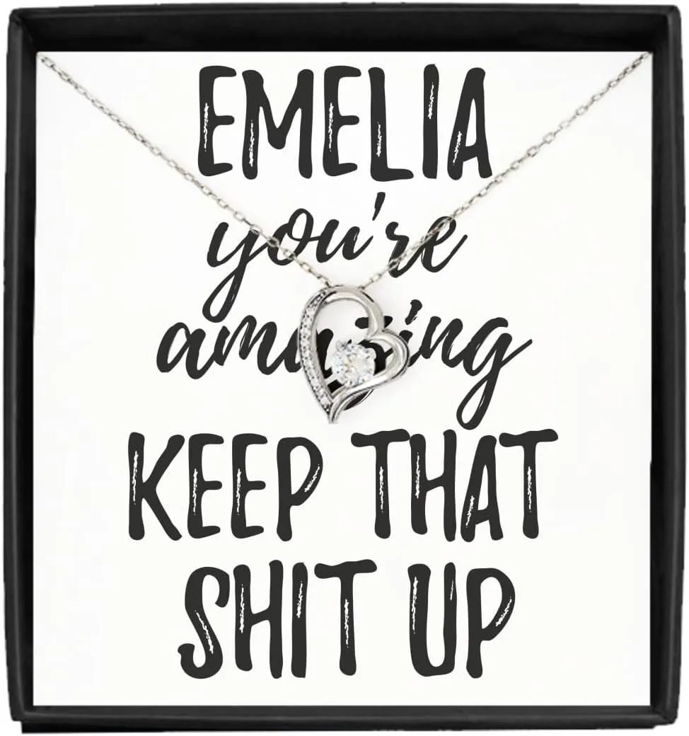 Emelia Necklace Pendant You're Amazing Keep That Shit Up Motivation Custom Name Jewelry With Chain And Message Card Box