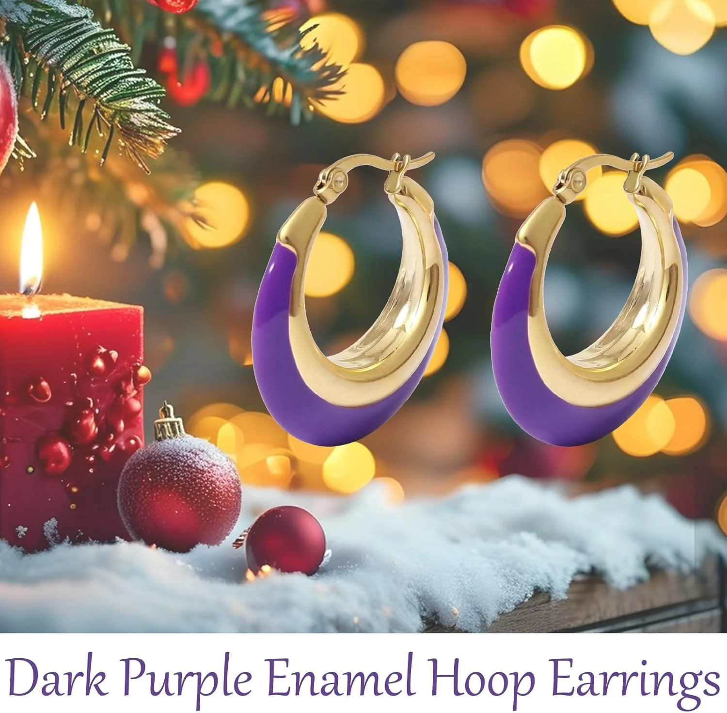 Enamel Hoop Earrings for Women Colorful Enamel Chunky Hoop Earrings 18K Gold Plated Stainless Steel Enamel Earrings Jewelry Gift for Girlfriend Wife