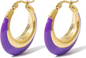 Enamel Hoop Earrings for Women Colorful Enamel Chunky Hoop Earrings 18K Gold Plated Stainless Steel Enamel Earrings Jewelry Gift for Girlfriend Wife