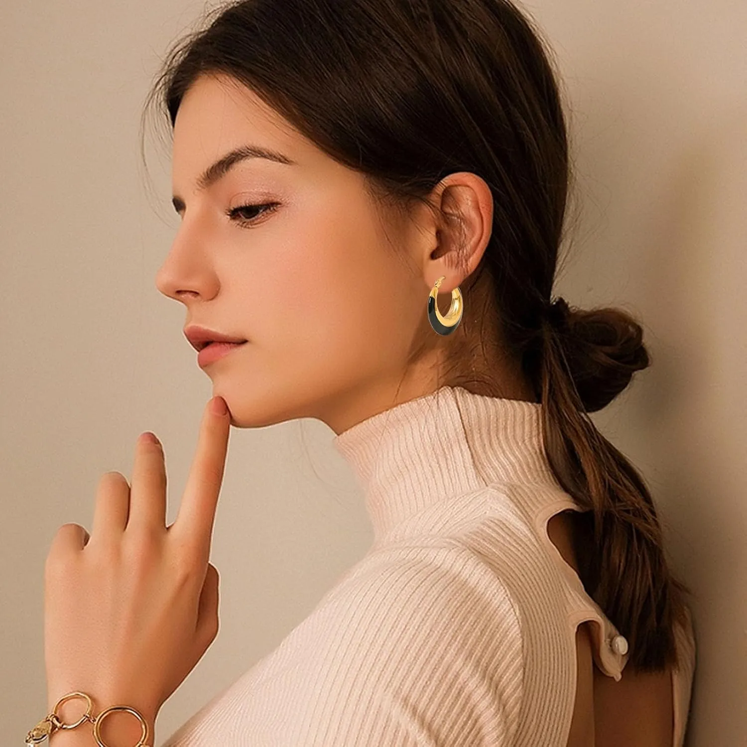 Enamel Hoop Earrings for Women Colorful Enamel Chunky Hoop Earrings 18K Gold Plated Stainless Steel Enamel Earrings Jewelry Gift for Girlfriend Wife