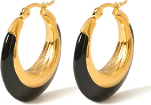 Enamel Hoop Earrings for Women Colorful Enamel Chunky Hoop Earrings 18K Gold Plated Stainless Steel Enamel Earrings Jewelry Gift for Girlfriend Wife