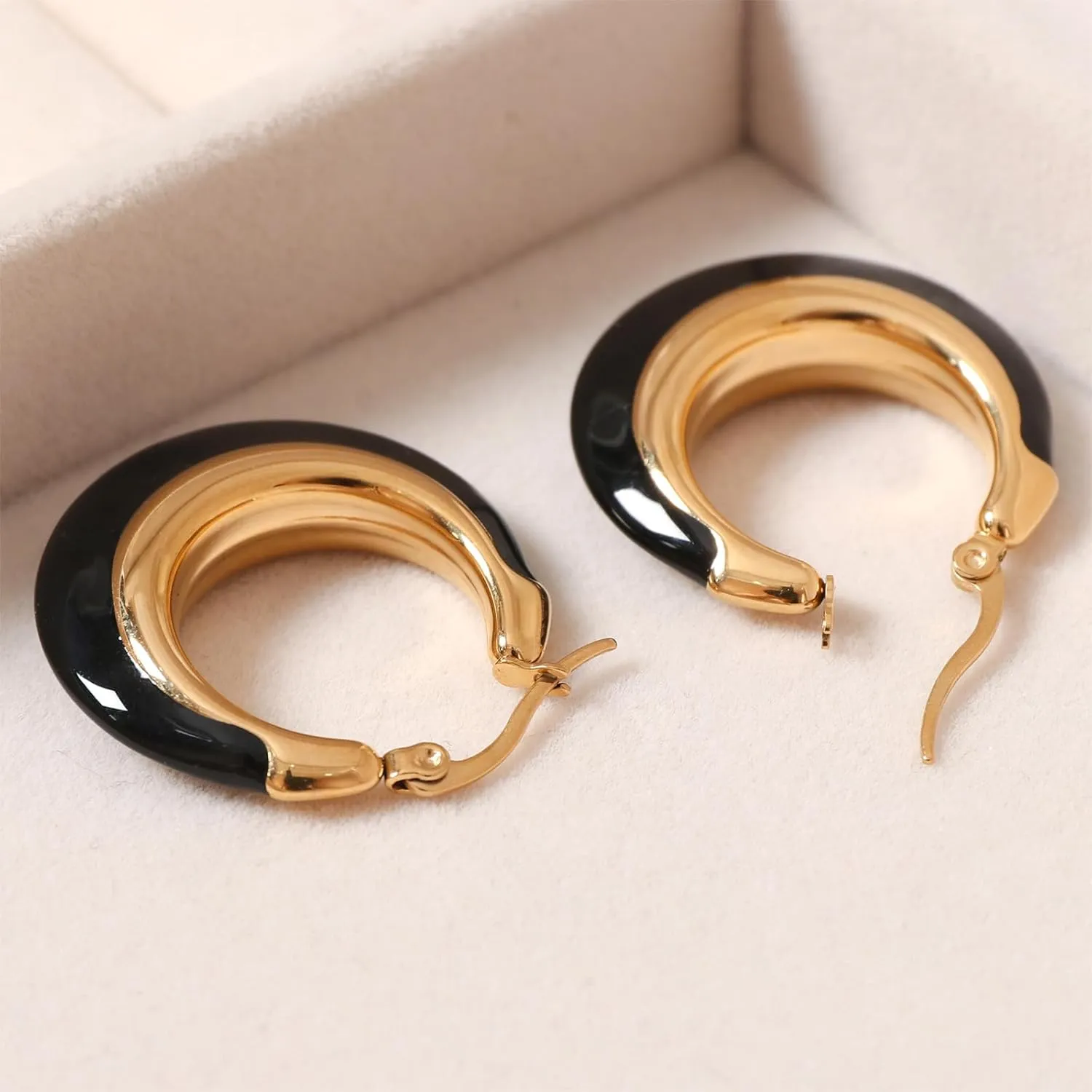 Enamel Hoop Earrings for Women Colorful Enamel Chunky Hoop Earrings 18K Gold Plated Stainless Steel Enamel Earrings Jewelry Gift for Girlfriend Wife