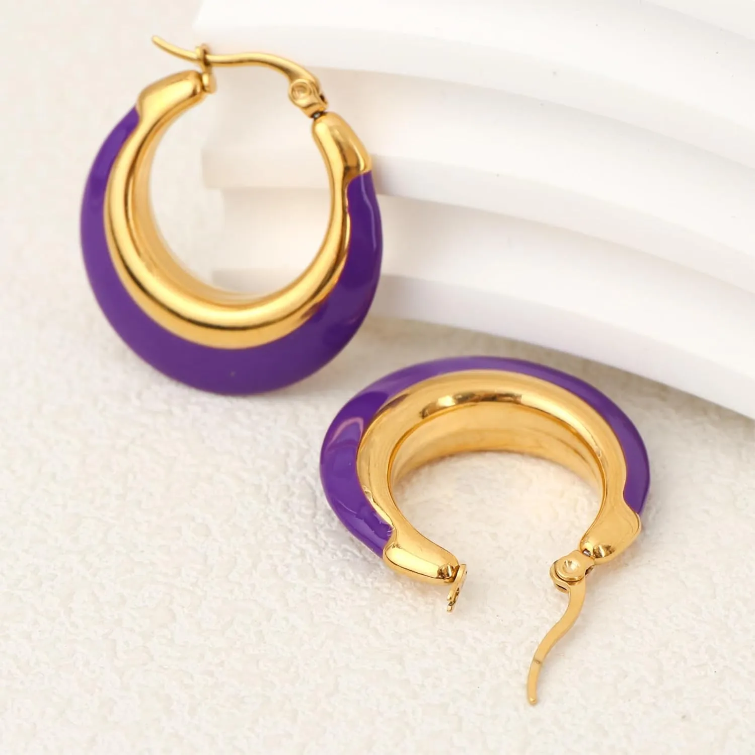 Enamel Hoop Earrings for Women Colorful Enamel Chunky Hoop Earrings 18K Gold Plated Stainless Steel Enamel Earrings Jewelry Gift for Girlfriend Wife