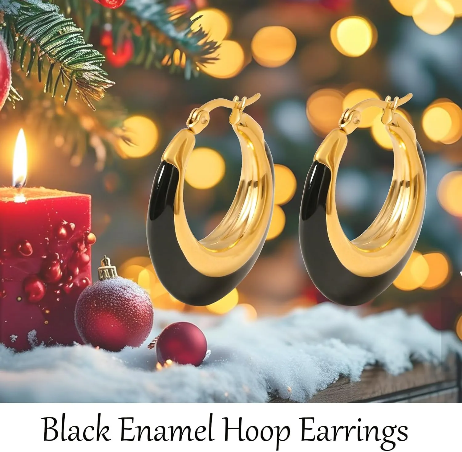 Enamel Hoop Earrings for Women Colorful Enamel Chunky Hoop Earrings 18K Gold Plated Stainless Steel Enamel Earrings Jewelry Gift for Girlfriend Wife