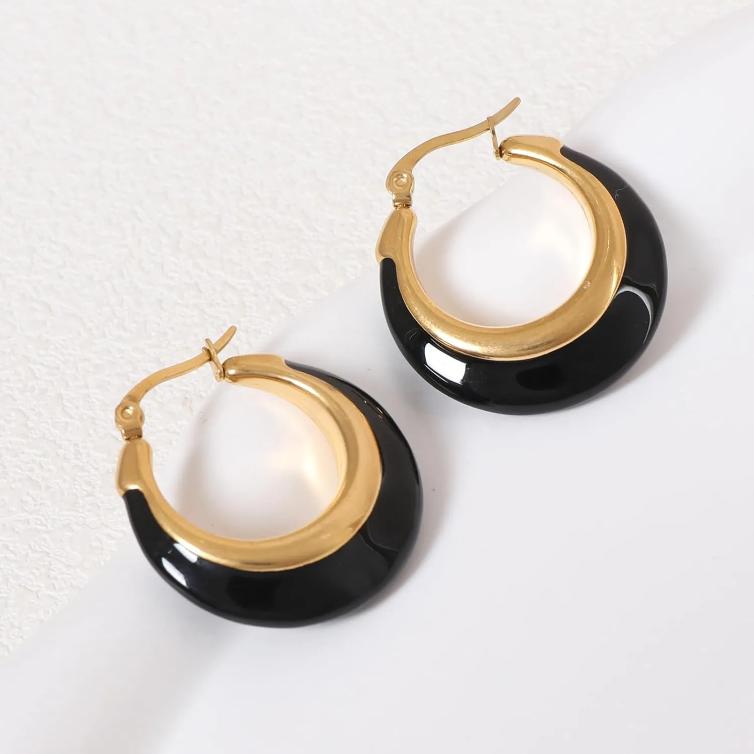 Enamel Hoop Earrings for Women Colorful Enamel Chunky Hoop Earrings 18K Gold Plated Stainless Steel Enamel Earrings Jewelry Gift for Girlfriend Wife