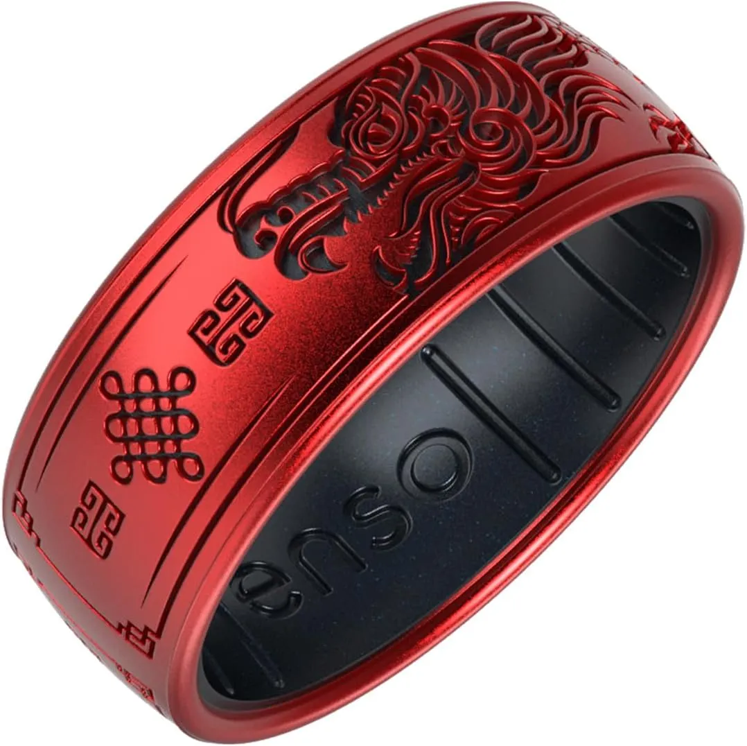Enso Rings Etched Dualtone Silicone Ring - Comfortable and Flexible Design - Year of the Dragon