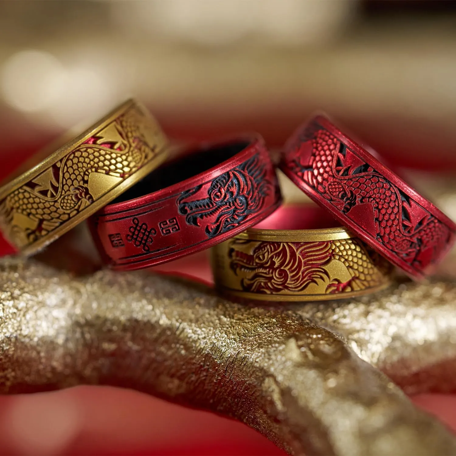 Enso Rings Etched Dualtone Silicone Ring - Comfortable and Flexible Design - Year of the Dragon