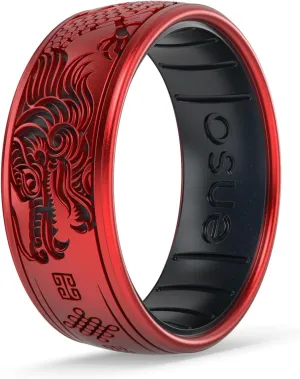 Enso Rings Etched Dualtone Silicone Ring - Comfortable and Flexible Design - Year of the Dragon