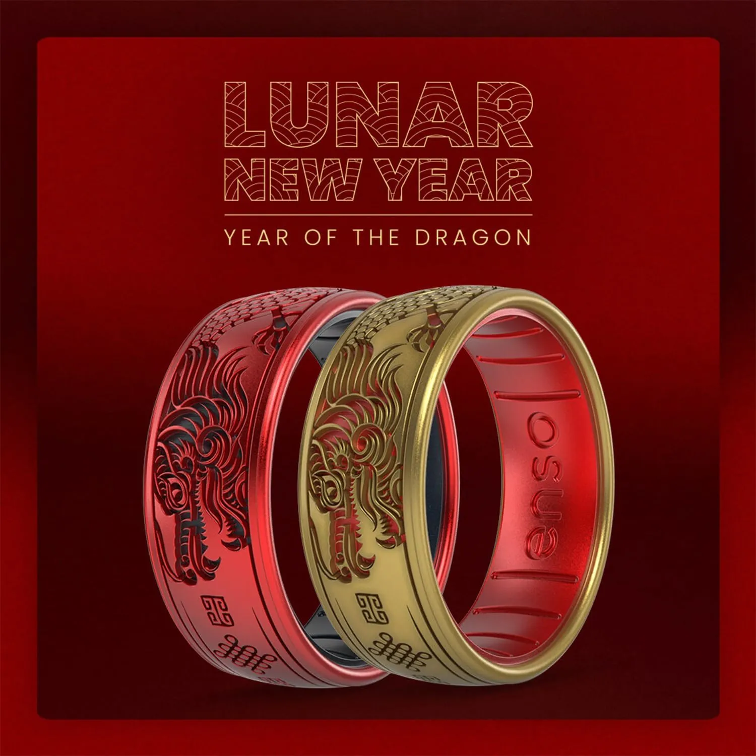 Enso Rings Etched Dualtone Silicone Ring - Comfortable and Flexible Design - Year of the Dragon
