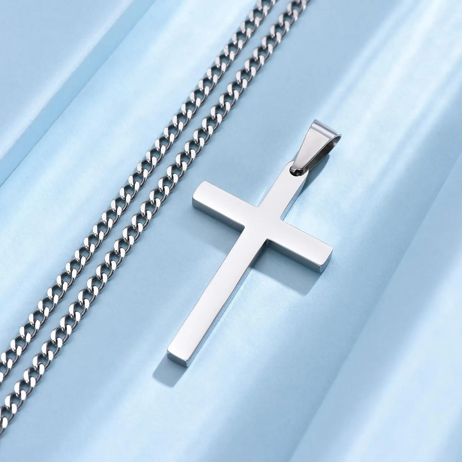 EPIRORA Cross Necklaces Gifts for Men, Silver Cuban Link Chain Necklace Gifts for Dad Son Grandson Uncle Nephew Boyfriend