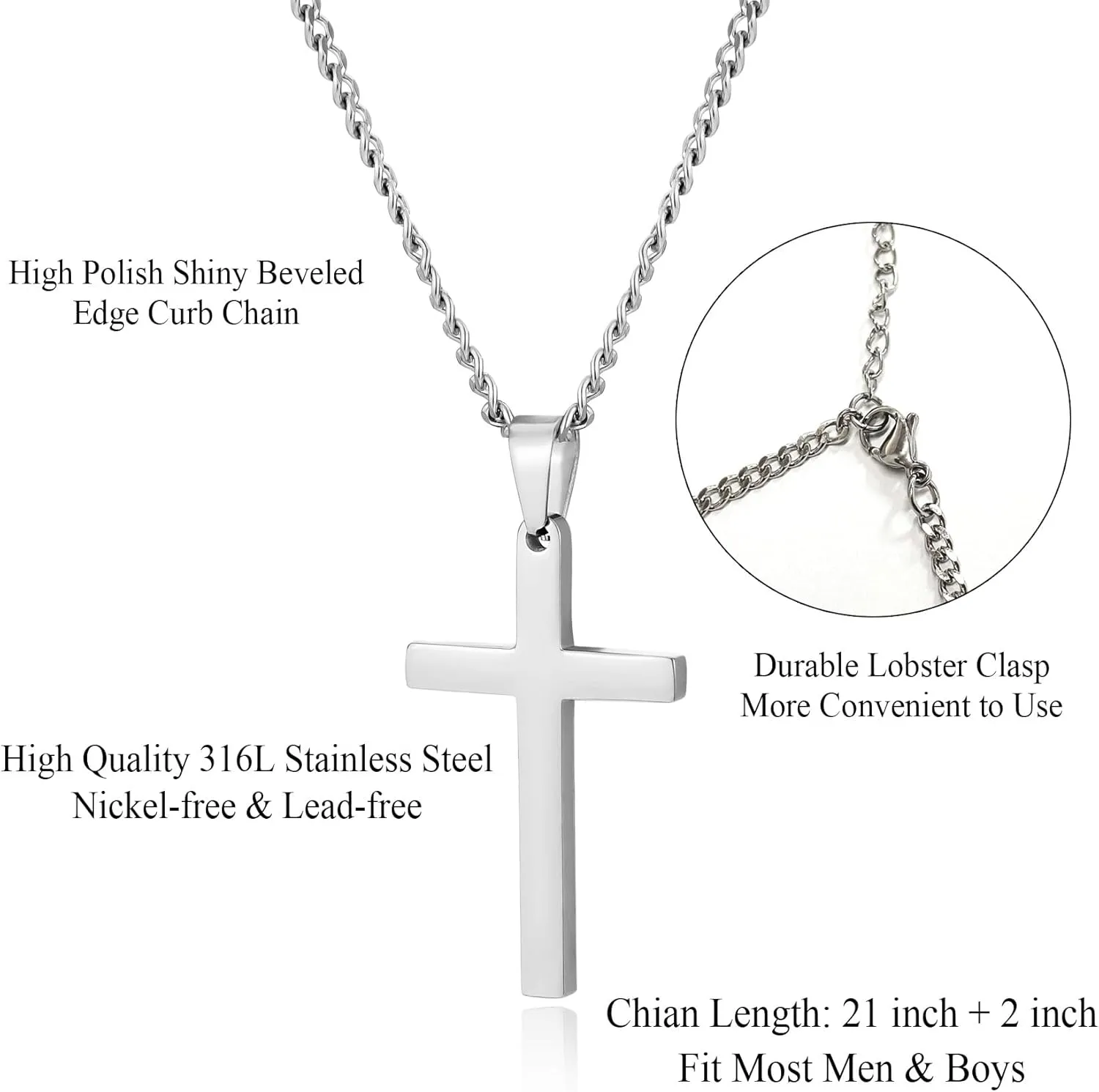 EPIRORA Cross Necklaces Gifts for Men, Silver Cuban Link Chain Necklace Gifts for Dad Son Grandson Uncle Nephew Boyfriend