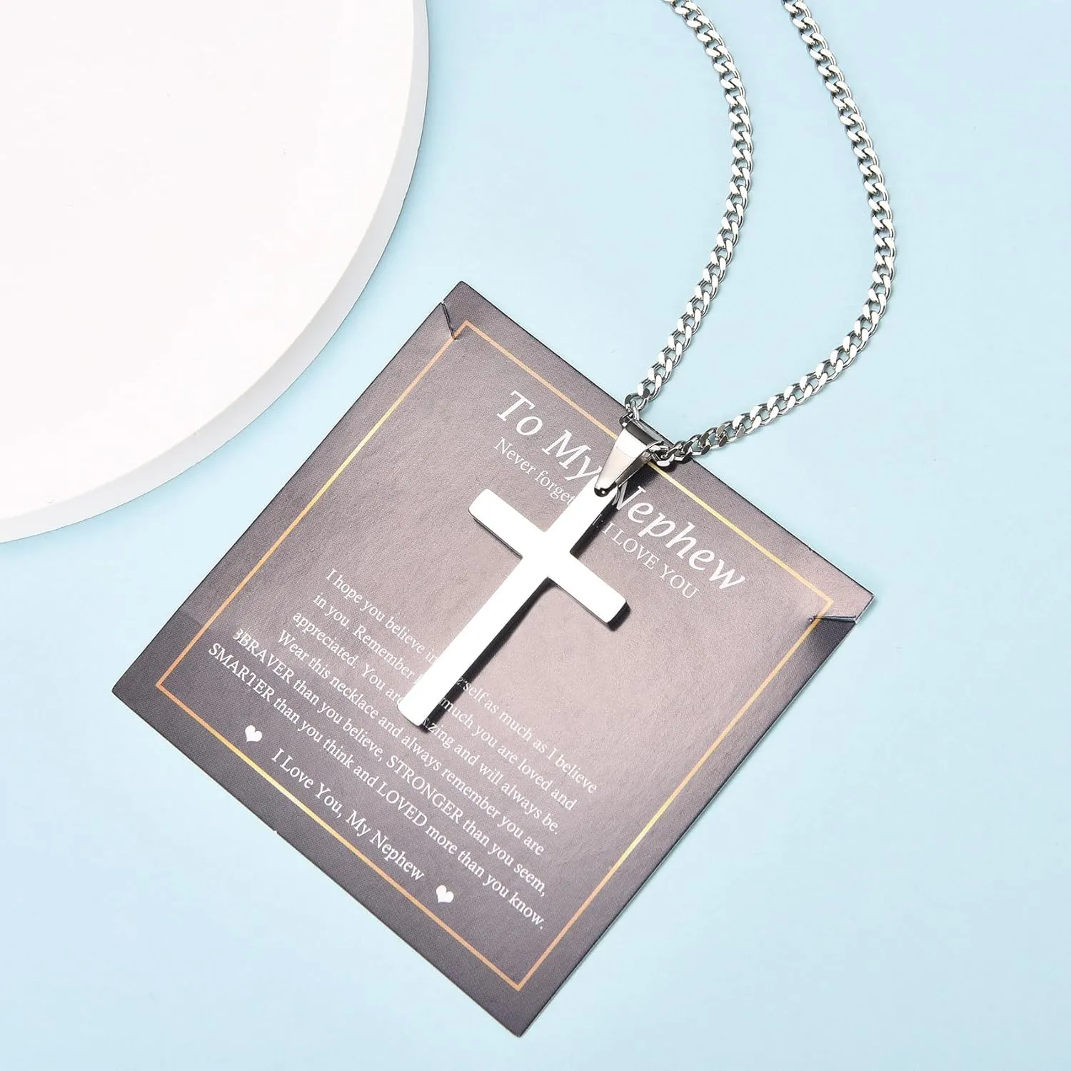 EPIRORA Cross Necklaces Gifts for Men, Silver Cuban Link Chain Necklace Gifts for Dad Son Grandson Uncle Nephew Boyfriend