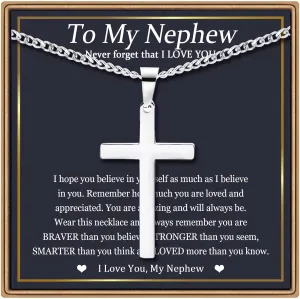 EPIRORA Cross Necklaces Gifts for Men, Silver Cuban Link Chain Necklace Gifts for Dad Son Grandson Uncle Nephew Boyfriend