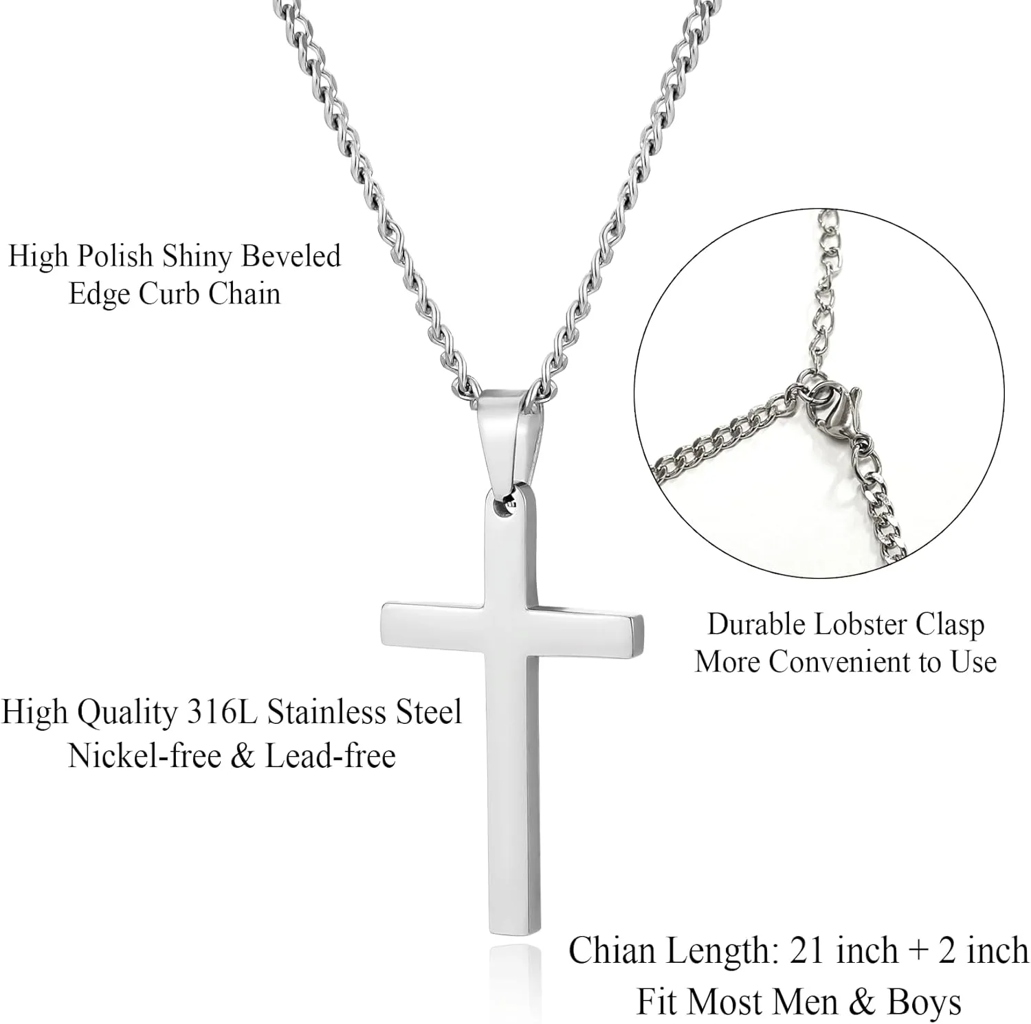 EPIRORA Cross Necklaces Gifts for Men, Silver Cuban Link Chain Necklace Gifts for Dad Son Grandson Uncle Nephew Boyfriend