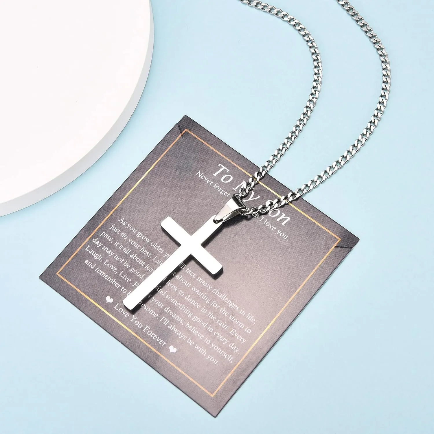 EPIRORA Cross Necklaces Gifts for Men, Silver Cuban Link Chain Necklace Gifts for Dad Son Grandson Uncle Nephew Boyfriend
