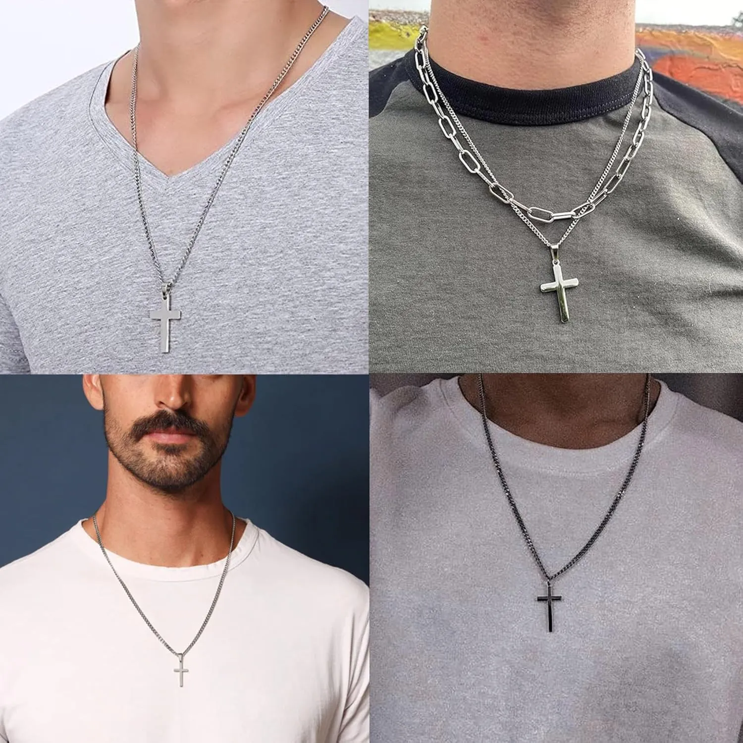 EPIRORA Cross Necklaces Gifts for Men, Silver Cuban Link Chain Necklace Gifts for Dad Son Grandson Uncle Nephew Boyfriend