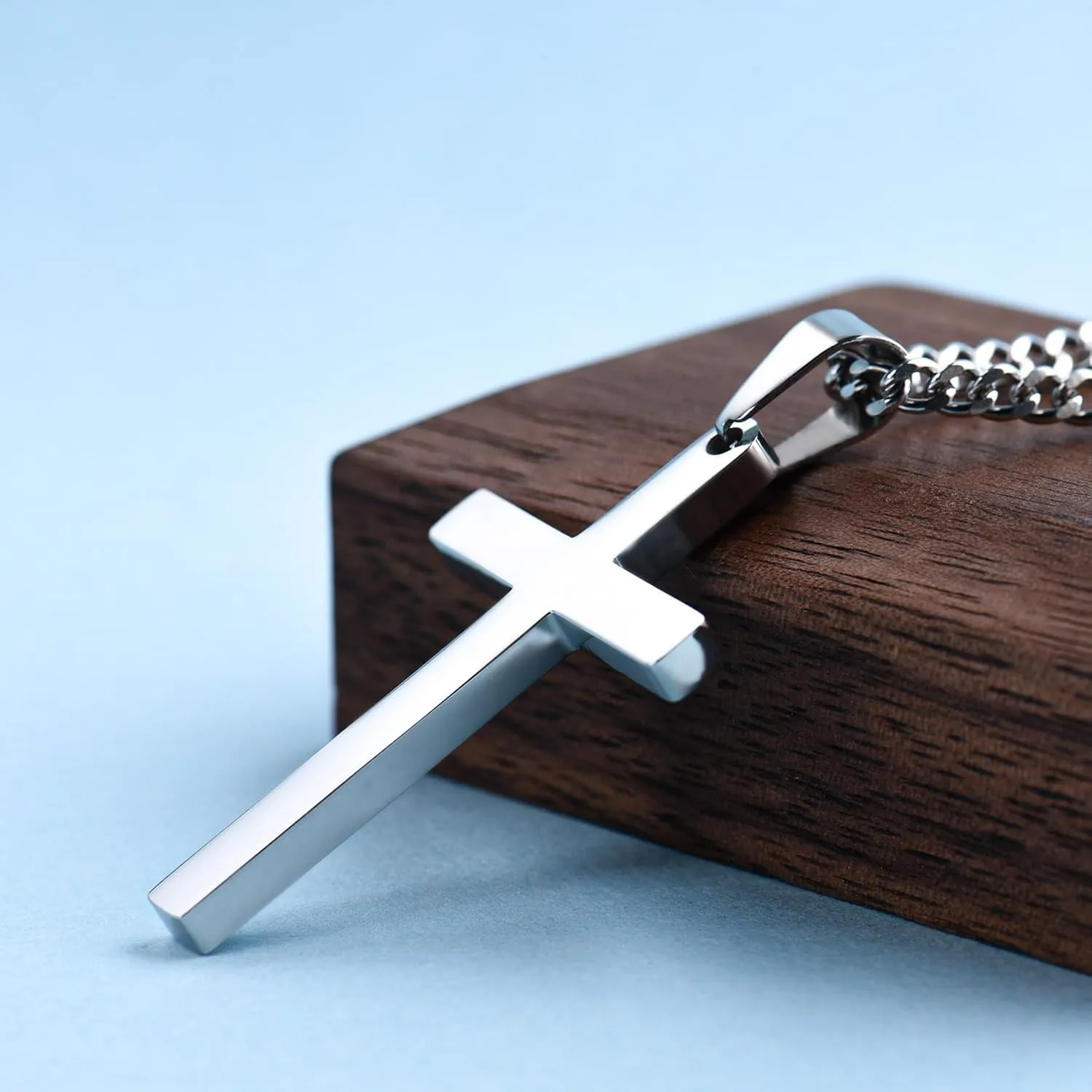 EPIRORA Cross Necklaces Gifts for Men, Silver Cuban Link Chain Necklace Gifts for Dad Son Grandson Uncle Nephew Boyfriend