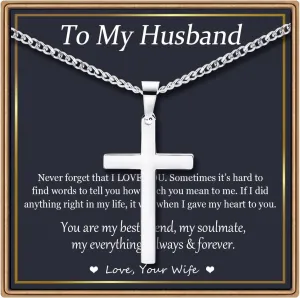 EPIRORA Cross Necklaces Gifts for Men, Silver Cuban Link Chain Necklace Gifts for Dad Son Grandson Uncle Nephew Boyfriend