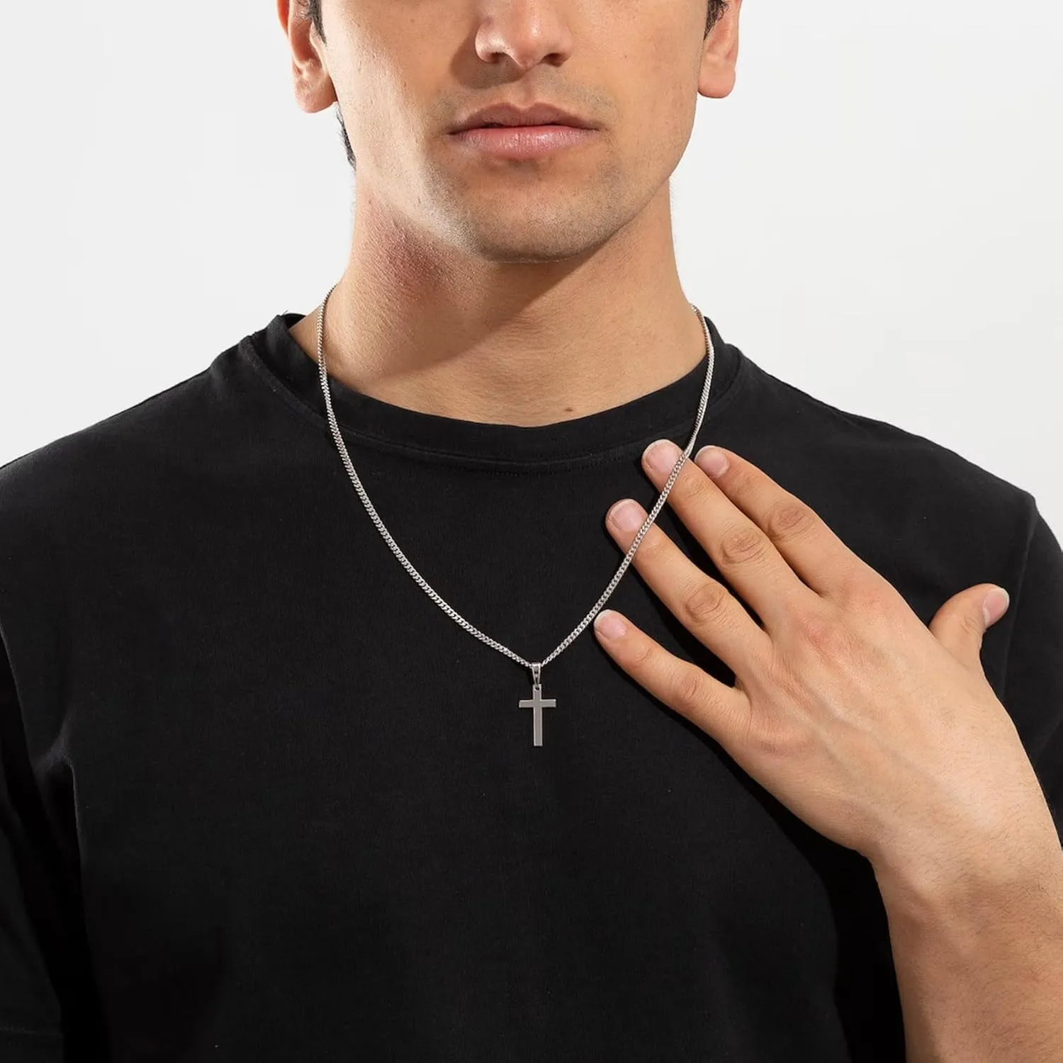 EPIRORA Cross Necklaces Gifts for Men, Silver Cuban Link Chain Necklace Gifts for Dad Son Grandson Uncle Nephew Boyfriend
