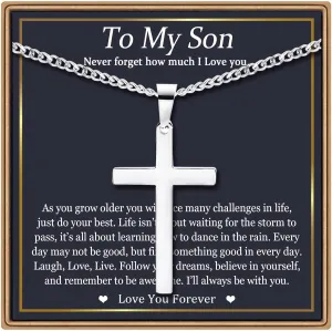 EPIRORA Cross Necklaces Gifts for Men, Silver Cuban Link Chain Necklace Gifts for Dad Son Grandson Uncle Nephew Boyfriend