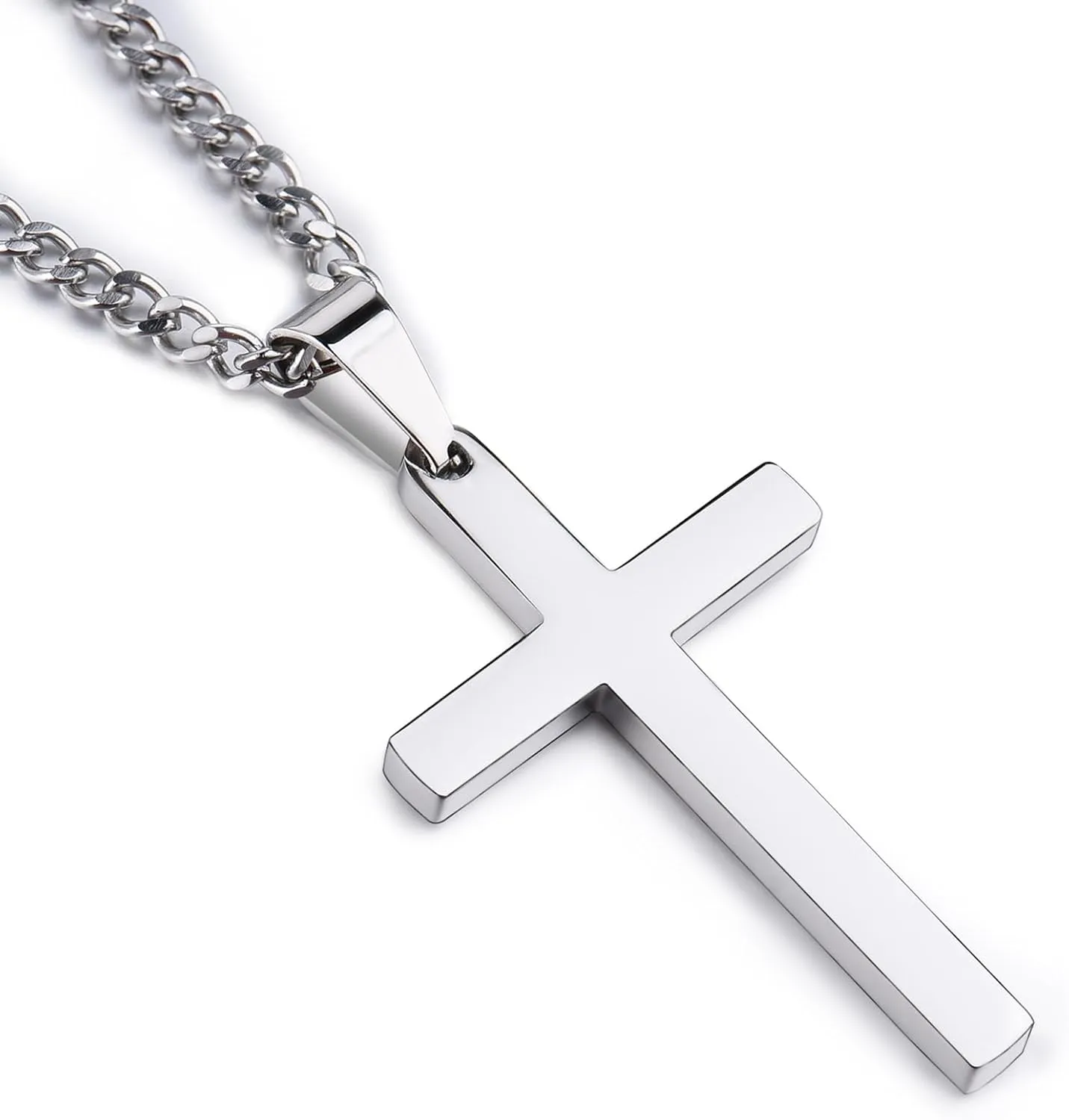 EPIRORA Cross Necklaces Gifts for Men, Silver Cuban Link Chain Necklace Gifts for Dad Son Grandson Uncle Nephew Boyfriend