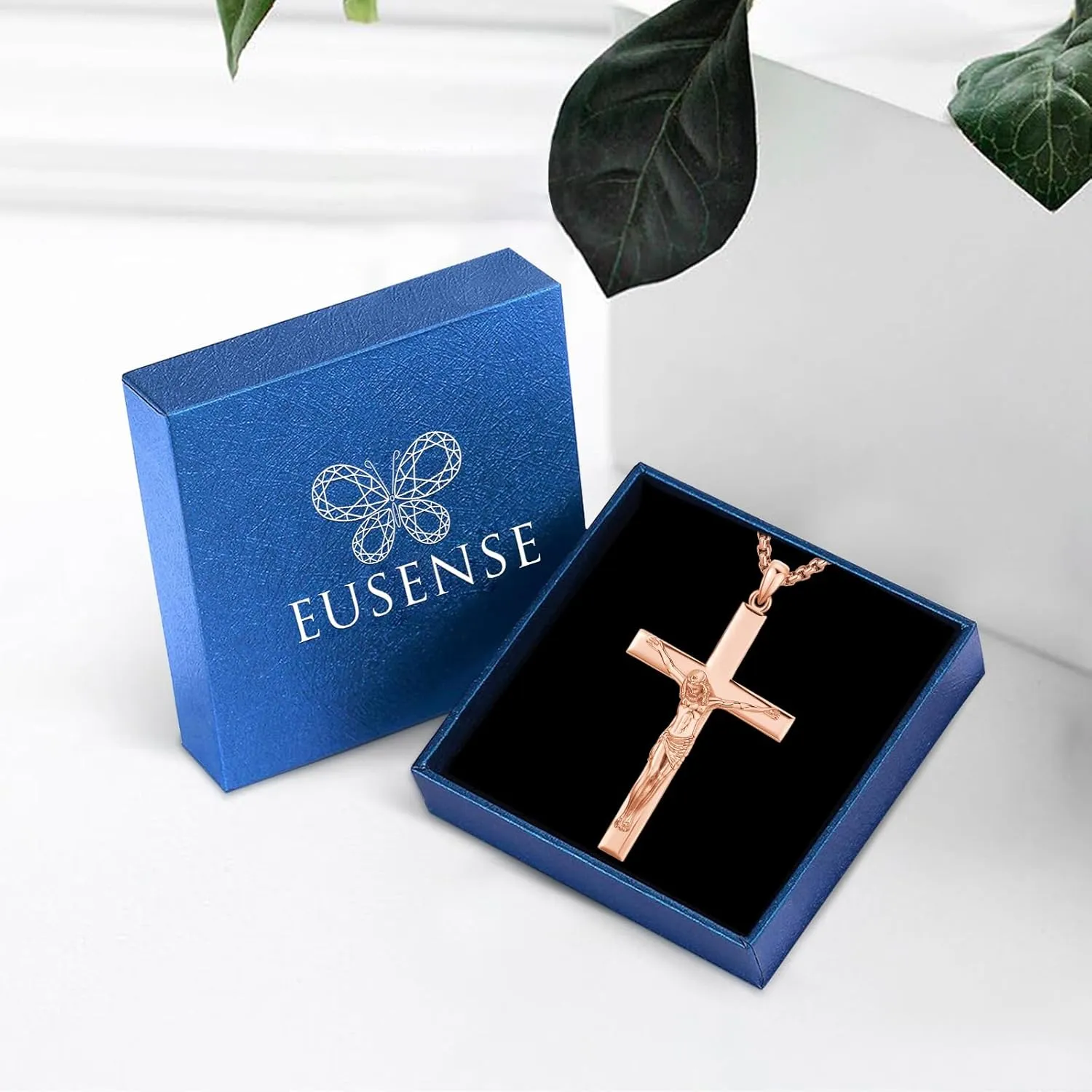 Eusense Cross Necklace for Women Men Crucifix Pendant Sterling Silver 925 Cruz De Caravaca Cross Jesus Crucifix Jewelry