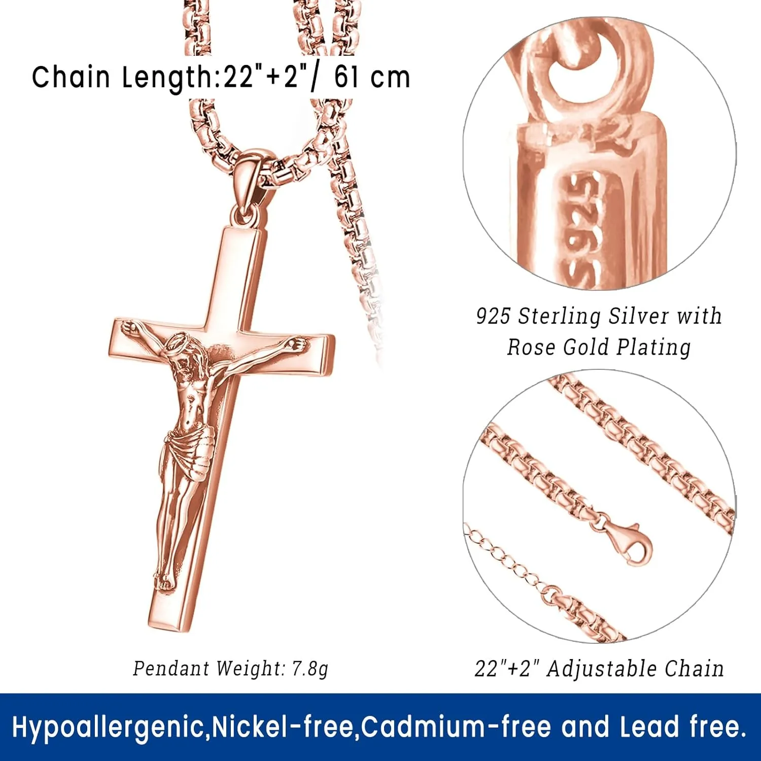 Eusense Cross Necklace for Women Men Crucifix Pendant Sterling Silver 925 Cruz De Caravaca Cross Jesus Crucifix Jewelry