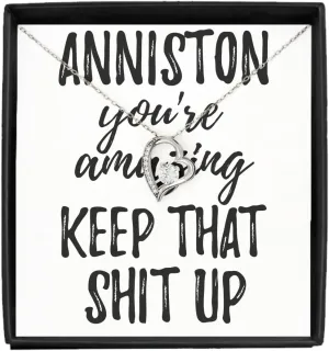 EzGift Anniston Necklace Pendant You're Amazing Keep That Shit Up Motivation Custom Name Jewelry With Chain And Message Card Box