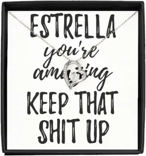 EzGift Estrella Necklace Pendant You're Amazing Keep That Shit Up Motivation Custom Name Jewelry With Chain And Message Card Box