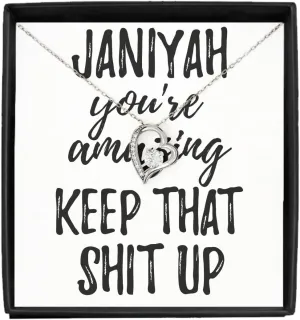 EzGift Janiyah Necklace Pendant You're Amazing Keep That Shit Up Motivation Custom Name Jewelry With Chain And Message Card Box
