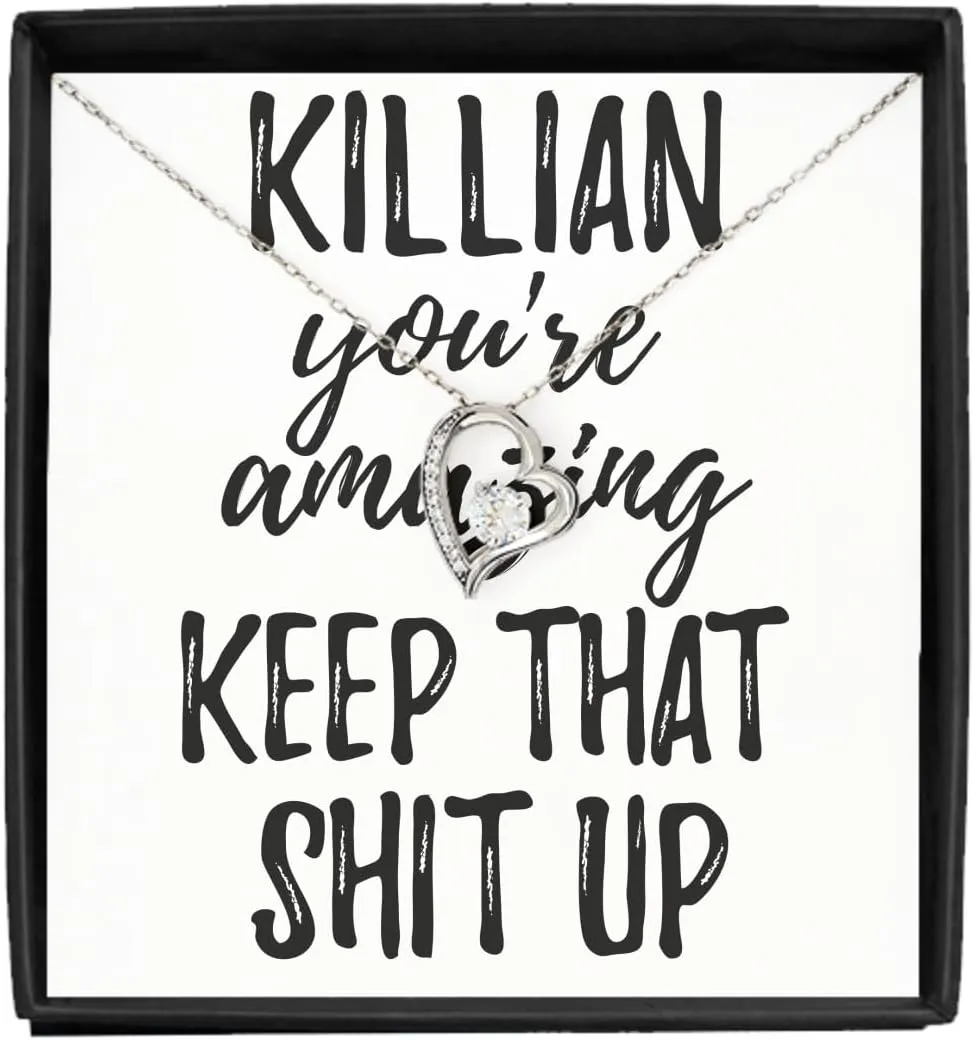 EzGift Killian Necklace Pendant You're Amazing Keep That Shit Up Motivation Custom Name Jewelry With Chain And Message Card Box