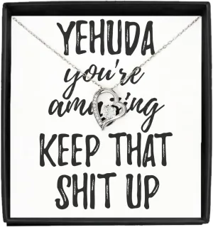 EzGift Yehuda Necklace Pendant You're Amazing Keep That Shit Up Motivation Custom Name Jewelry With Chain And Message Card Box