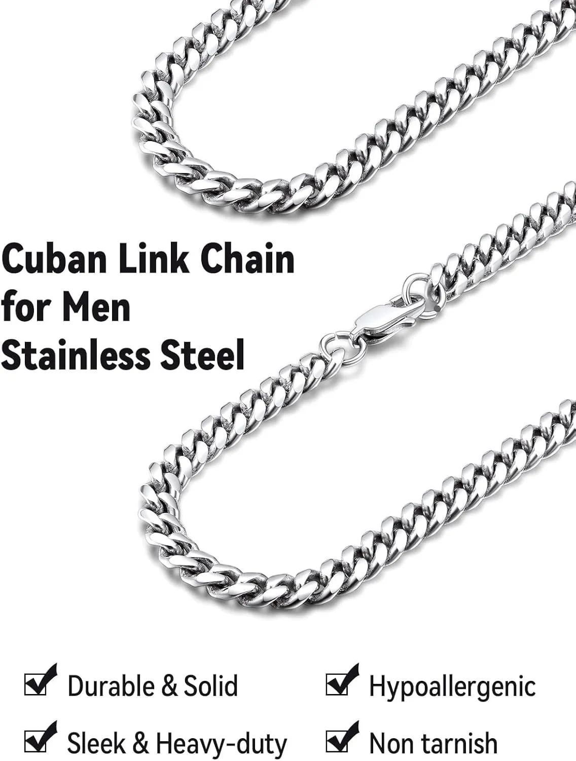 FaithHeart Chunky Miami Cuban Link Chain Necklace for Men - Gold Plated/Black Stainless Steel Hip Hop Chains Necklaces, 6/10/14mm Width 18/20/22/24/26/28 Inch Length, with Gift Box