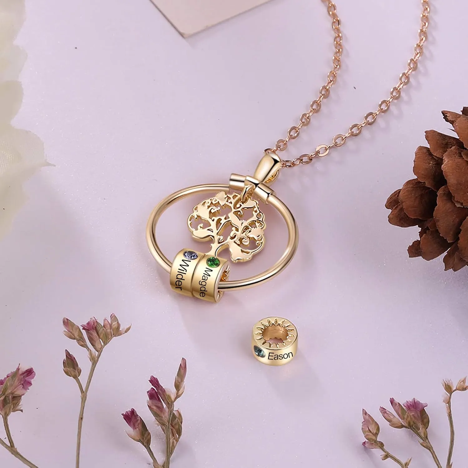 Family Necklace Personalized Tree of Life Necklace for Mothers Custom Mom Necklace with Birthstone Family Name Necklace Mothers Day Necklace for New Mom Grandmother Gifts for Mom