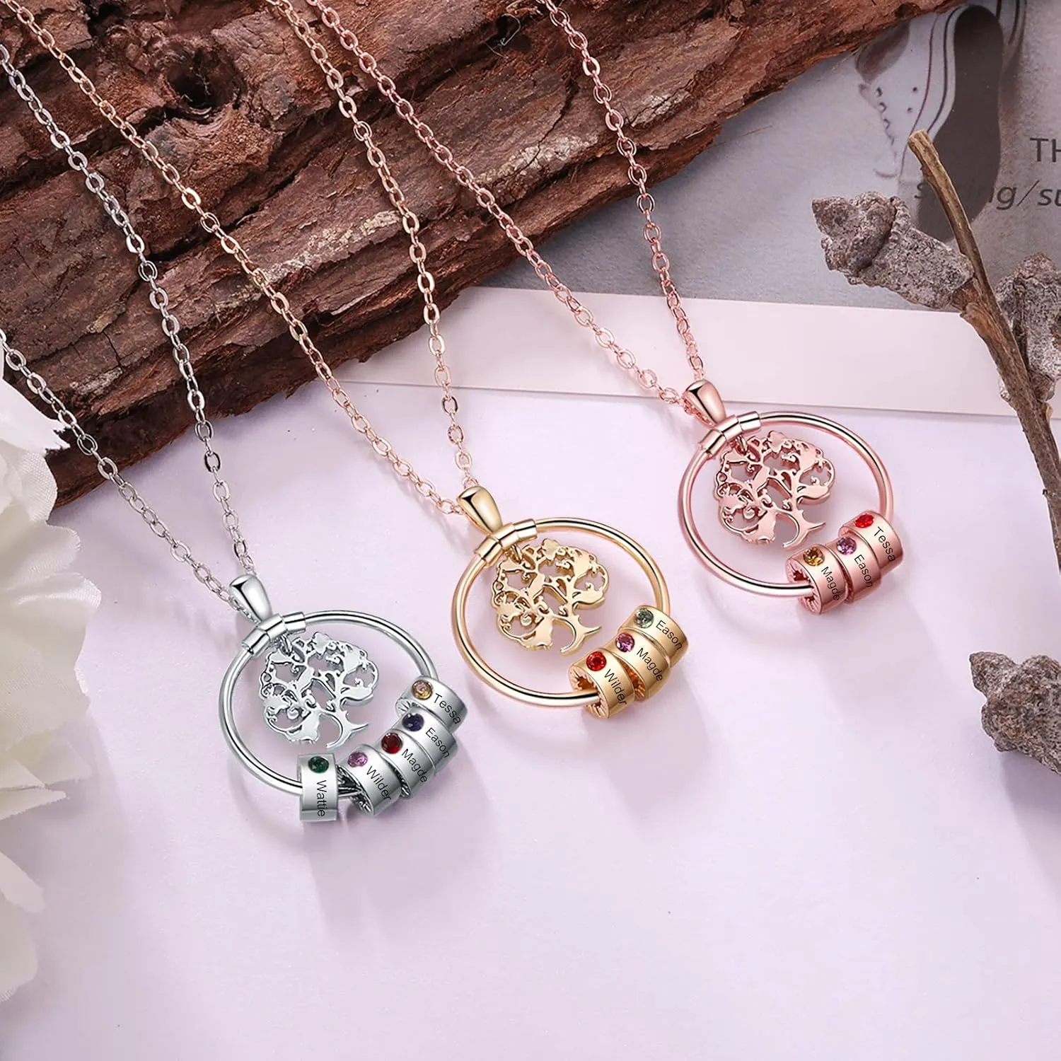 Family Necklace Personalized Tree of Life Necklace for Mothers Custom Mom Necklace with Birthstone Family Name Necklace Mothers Day Necklace for New Mom Grandmother Gifts for Mom