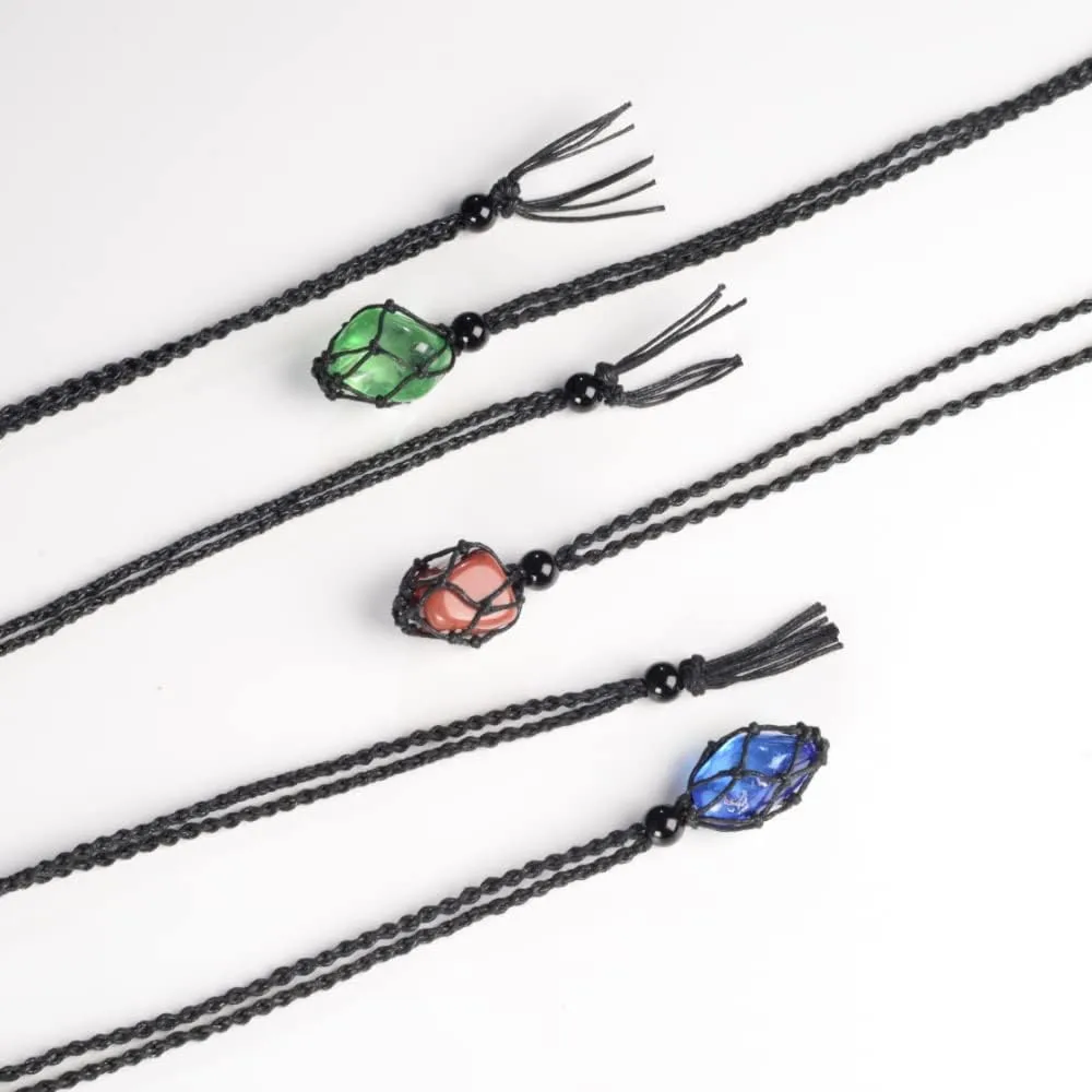 FANASY 12 PCS Crystal Cage Necklace Cord Empty Stone Holder Pendant Stone Replacement with Adjustable Length