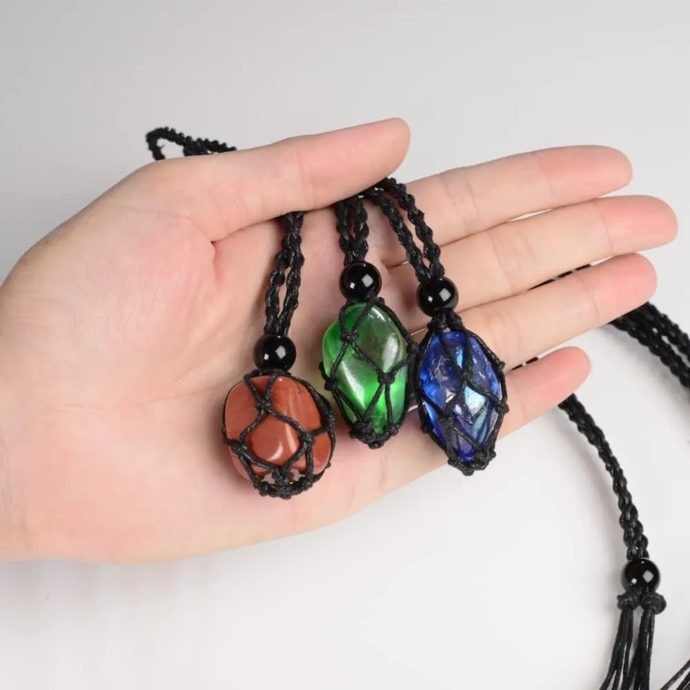 FANASY 12 PCS Crystal Cage Necklace Cord Empty Stone Holder Pendant Stone Replacement with Adjustable Length