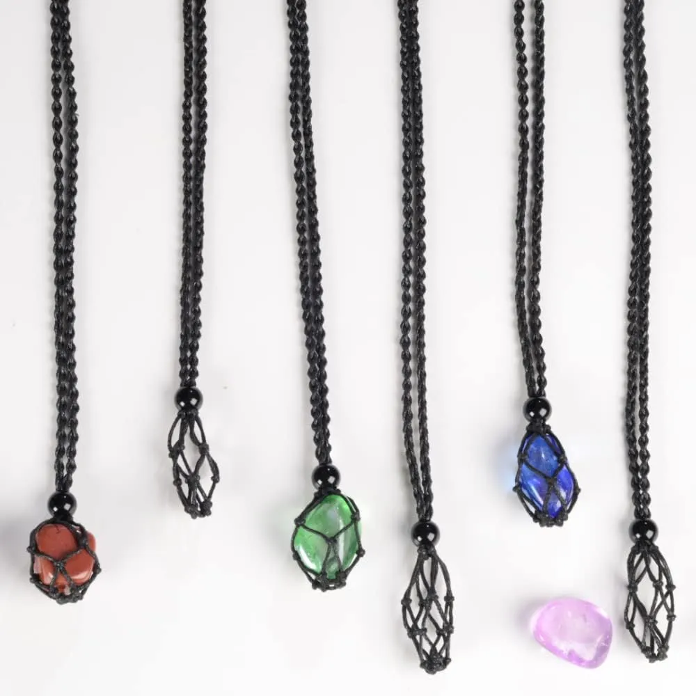FANASY 12 PCS Crystal Cage Necklace Cord Empty Stone Holder Pendant Stone Replacement with Adjustable Length